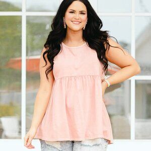 Chic Soul Tank Top in Peach, Acid Wash Babydoll Style(Size 2XL)